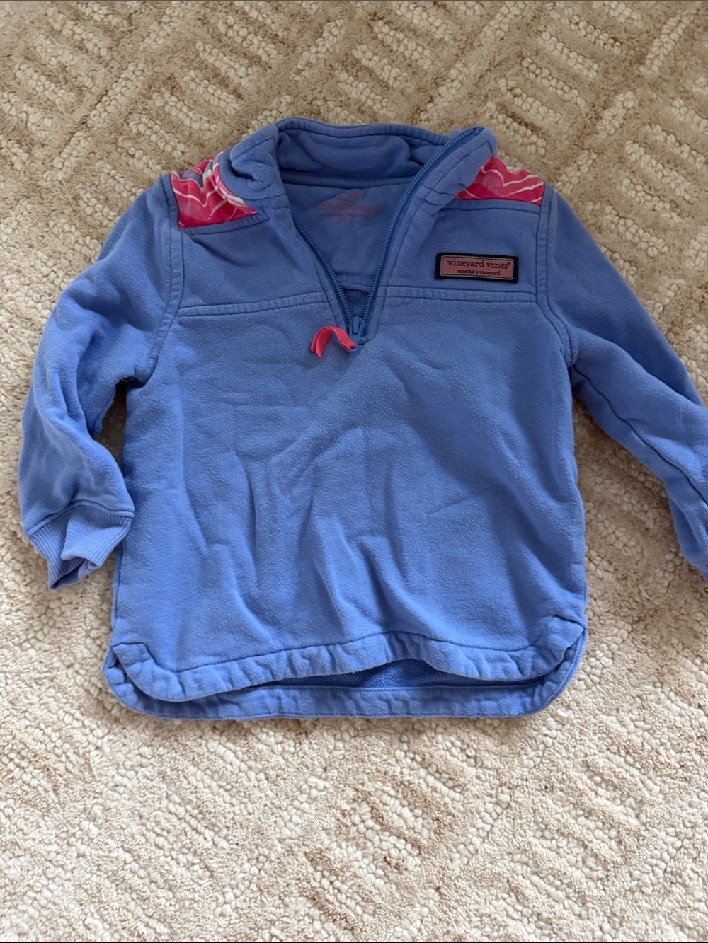 Vineyard Vines Blue Quarter-Zip Pullover with Pink Trim